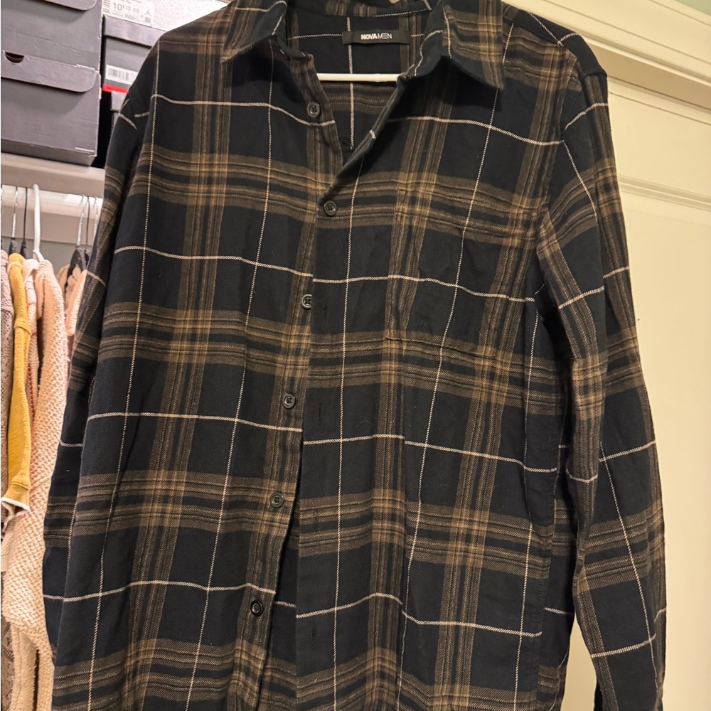 Men's Black and Brown Plaid Shirt